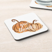 与え感謝してい秋の水色かぼちゃ感謝祭 コースター (左側)