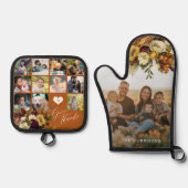 与え感謝してい秋フローラ数々のコラージファミリー 鍋つかみ&鍋敷きセット (正面)