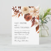 与え感謝してい秋花模様感謝祭ディナー 招待状 (スタンド正面)