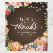 与え感謝してい素朴秋フローラ感謝祭ディナー ワインラベル (シングルラベル)