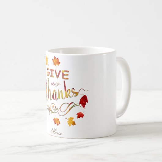 与え感謝してい素朴秋 コーヒーマグカップ (正面右)