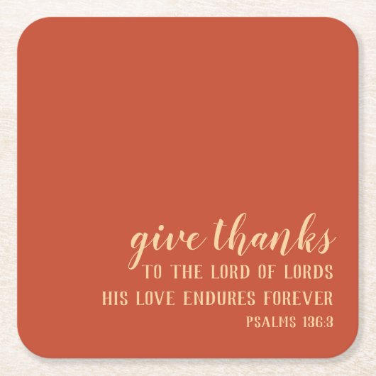 与え感謝してい聖なる書物、 経典シンプルオレンジ感謝祭 スクエアペーパーコースター (正面)