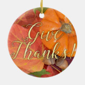 与え感謝してい脚本タイポグラフィ秋の感謝祭 セラミックオーナメント (裏面)