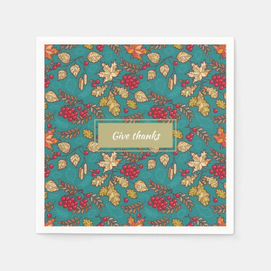 与え感謝してい葉のパターン スタンダードカクテルナプキン (正面)