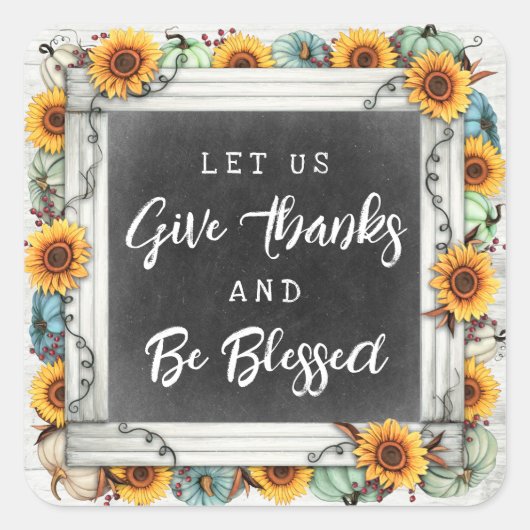 与え感謝してい賛美&感謝祭秋サンフラワー スクエアシール (正面)