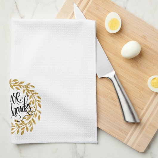 与え感謝してい金ゴールドモダンリース キッチンタオル (四つ折り)