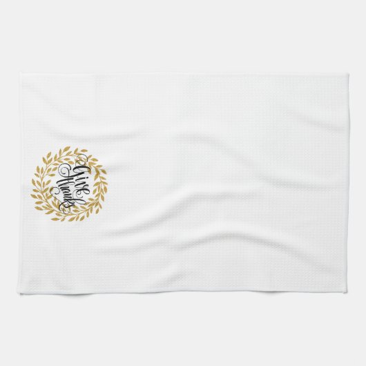 与え感謝してい金ゴールドモダンリース キッチンタオル (横)