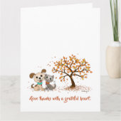 与え感謝してい!かわいい感謝祭の秋の子犬の子猫 カード (正面)