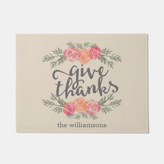 与え感謝してい |感謝祭の水の色パーソナライズされた ドアマット (正面)