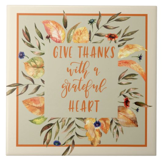 与え感謝してい – 秋のリースセラミック瓦 タイル (正面)