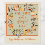 与え感謝してい – 秋のリースワインラベル ワインラベル (シングルラベル)