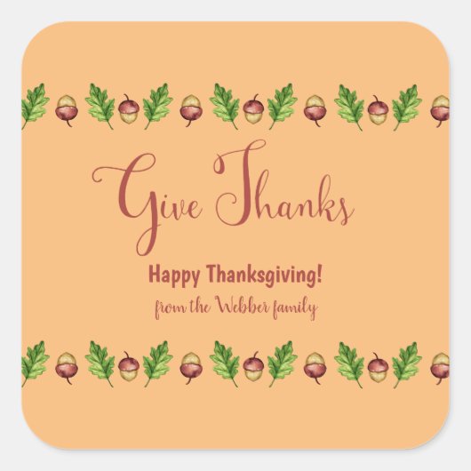 与え感謝していHappy ThanksGiving スクエアシール (正面)