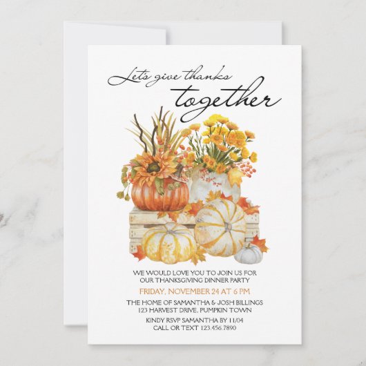 与え感謝していPumpkin Thanksgiving Dinner 招待状 (正面)