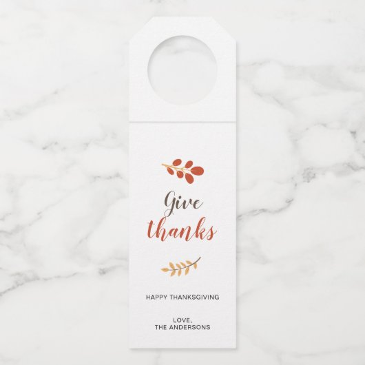 与え感謝していScript Thanksgiving秋パーソナライズされた ボトルネックタグ (正面)