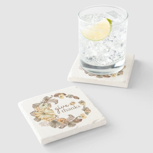 与え水感謝してい色かぼちゃリース秋ストーン ストーンコースター (横)