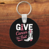 与え癌ブーツ女性のカーボーイ乳癌ピンクRi キーホルダー (正面)