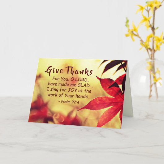 与え, Psalm 92:4 Bible Verse, Anthsgiving カード (黄色い花)
