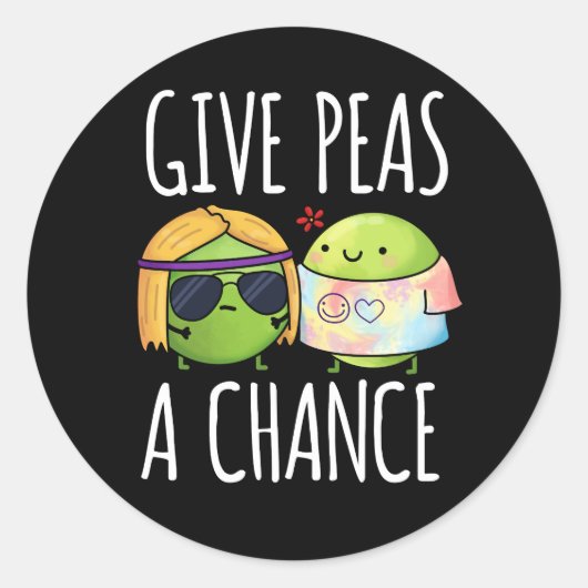 与えPeas A Chanceおもしろい Hippie Peas Pun Dark BG ラウンドシール (正面)