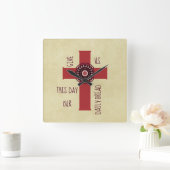 与えUS This Day Verse Decoration Cross Yellow スクエア壁時計 (ホーム)