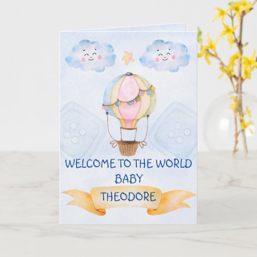 世パーソナライズされた界へようこそ，新生児 カード (黄色い花)