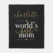 世パーソナライズされた界最高の母黒番と金ゴールド フリースブランケット (正面)
