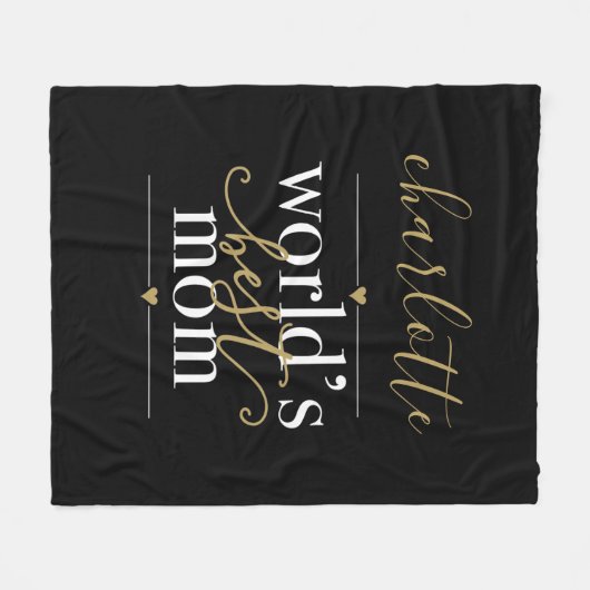 世パーソナライズされた界最高の母黒番と金ゴールド フリースブランケット (正面(横))