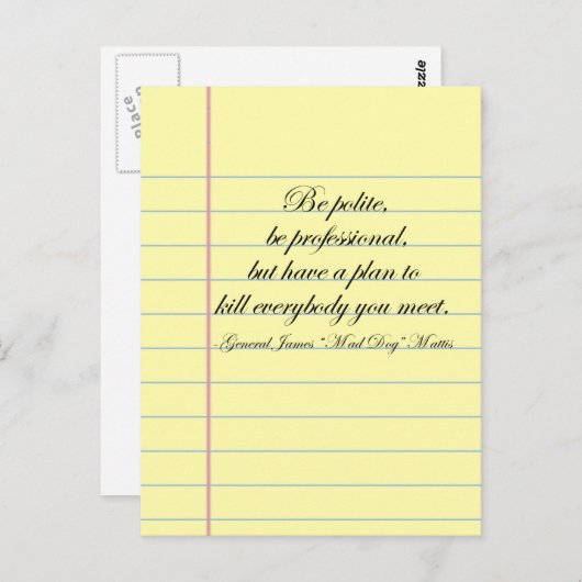 世代"不機嫌ドッグ"マティス"礼儀正しくなる"引用文ポストカード ポストカード (正面/裏面)