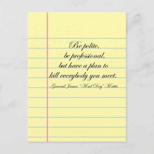 世代"不機嫌ドッグ"マティス"礼儀正しくなる"引用文ポストカード ポストカード (正面)