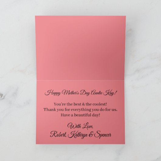 世最高の界の叔母パーソナライズされた カード (内部)