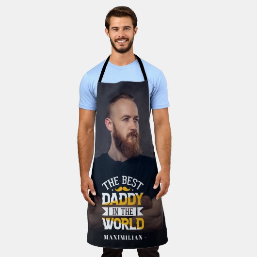 世最高の界の名前と写真のパパ エプロン (着用した状態)