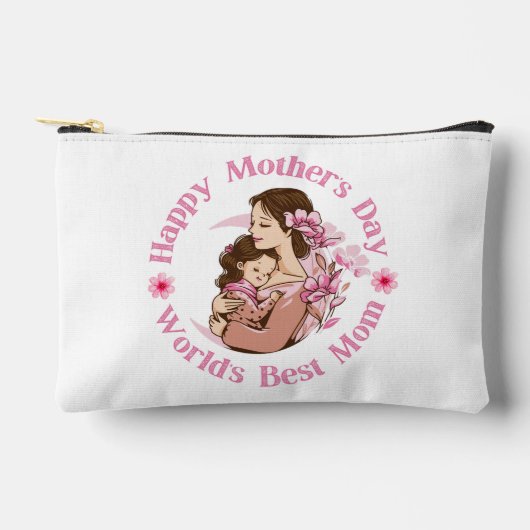 世最高の界母母、ピンクのスクリプトかわいいシックな母の日 アクセサリーポーチ (正面)