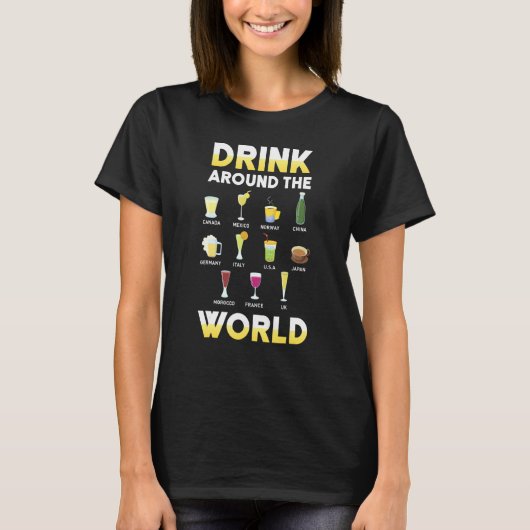 世界おもしろいのアルコール飲料旅行アイディア Tシャツ (正面)