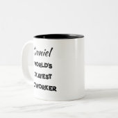 世界おもしろいのOKAYESTの同僚の文字 ツートーンマグカップ (正面左)