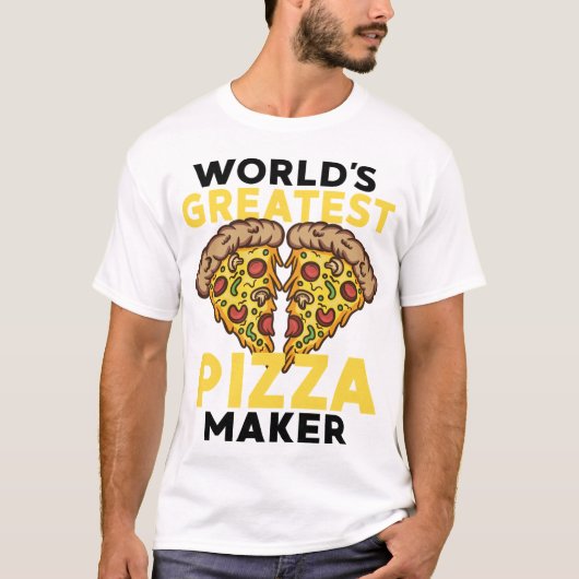 世界おもしろい一のピザメーカーのギフトを男性へ見る Tシャツ (正面)