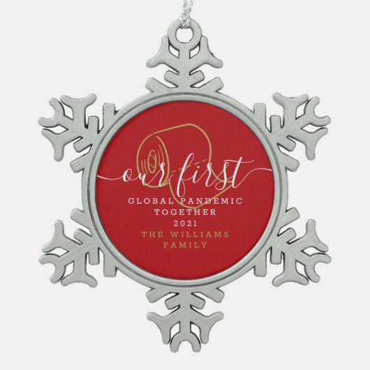 世界おもしろい初のパンデミッククリスマス スノーフレークピューターオーナメント (正面)