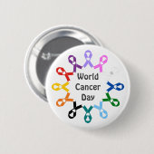 世界がん日の乳房肺結腸肝前立腺 缶バッジ (正面&裏面)