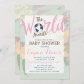 世界が待っている赤ちゃんシャワー招待状、女の子 招待状 (正面/裏面)