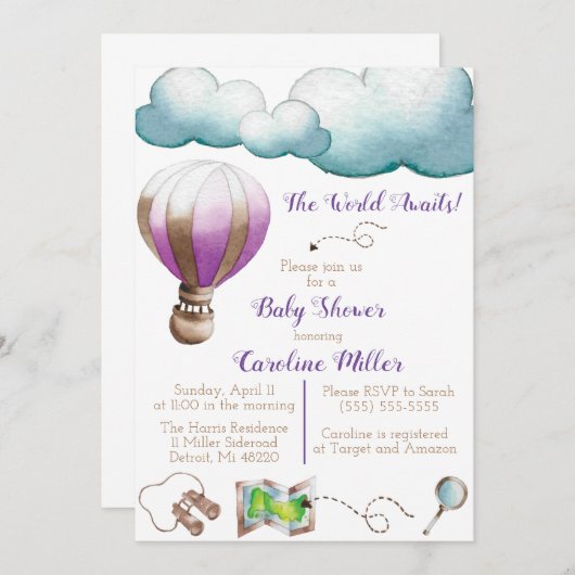 世界が待っている！ベビーシャワー招待状 招待状 (正面/裏面)