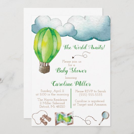 世界が待っている！ベビーシャワー招待状 招待状 (正面/裏面)