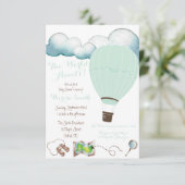 世界が待っている!ミントホットエアバルーン赤ちゃんシャワー 招待状 (スタンド正面)