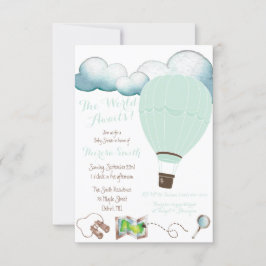 世界が待っている！ミントホットエアバルーン赤ちゃんシャワー 招待状