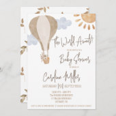 世界が待っている！赤男女兼用ちゃんシャワー 招待状 (正面/裏面)