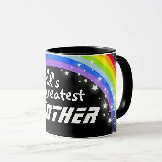 "世界すばらしい兄弟"の虹の黒いマグ マグカップ (正面右)