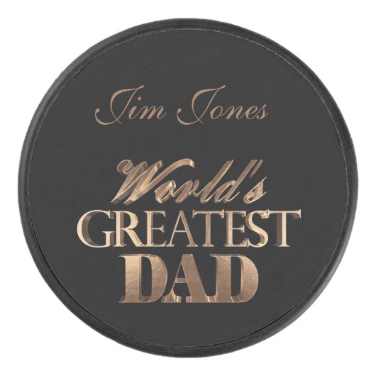 世界ですばらしいパパのエレガントで黒い金ゴールドのタイポグラフィ アイスホッケーパック (正面)