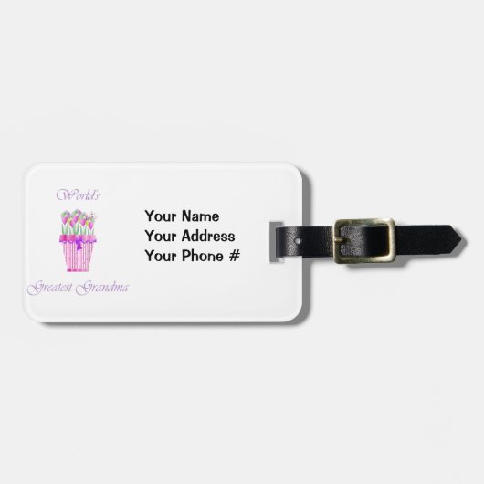 世界ですばらしい祖母(ピンクの花) ラゲッジタグ (正面横)