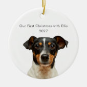 世界でひとつのペットの犬の写真 名前 初めてのクリスマス セラミックオーナメント (正面)