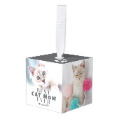 世界でひとつのペット猫ママの写真クリスマス キューブオーナメント (正面アングル)