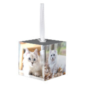 世界でひとつのペット猫ママの写真クリスマス キューブオーナメント (裏面アングル)