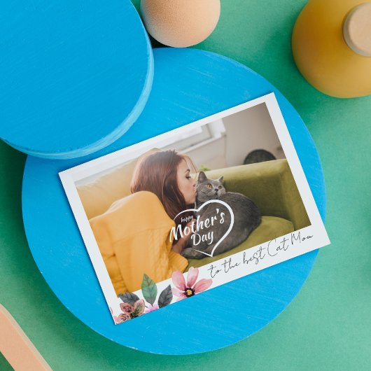 世界でひとつの写真 花柄 母の日の最高の猫ママ シーズンカード