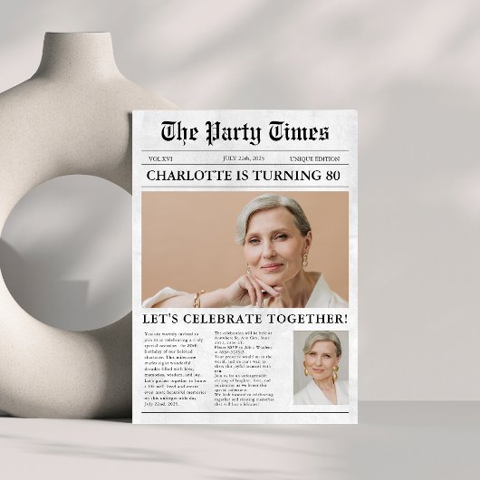 世界でひとつの新聞 80歳の誕生日 カスタムフォト 招待状